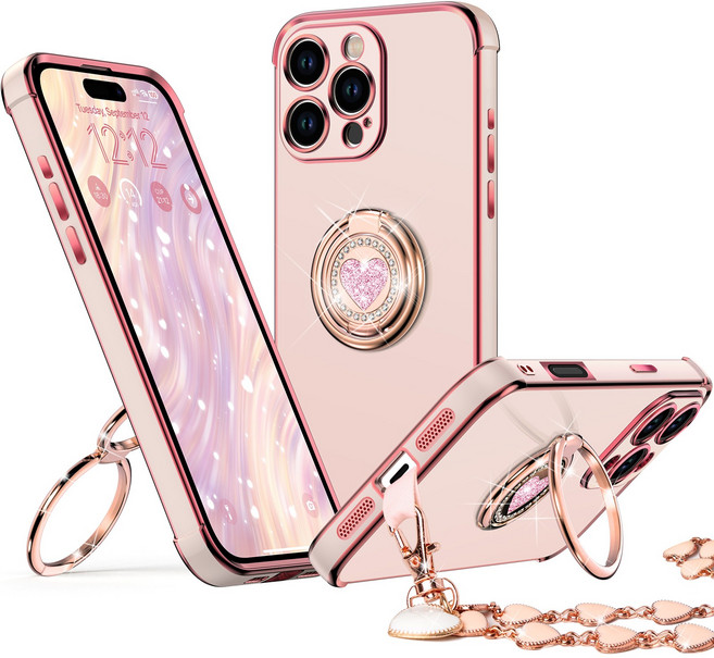 GripMate 투명 글리터 하트링 거치대 휴대폰 케이스 체인 세트