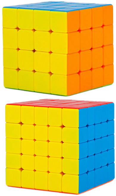 1+1 세트 444 + 555 큐브 단계별 퍼즐 Cube 루빅스 4x4 5x5 선수용 큐빙 사각 파스텔 레인보우 특수 루빅 무지개 장난감 취미 보드 게임, R99739B(레인보우 444큐브+555큐브, 1세트, 1세트