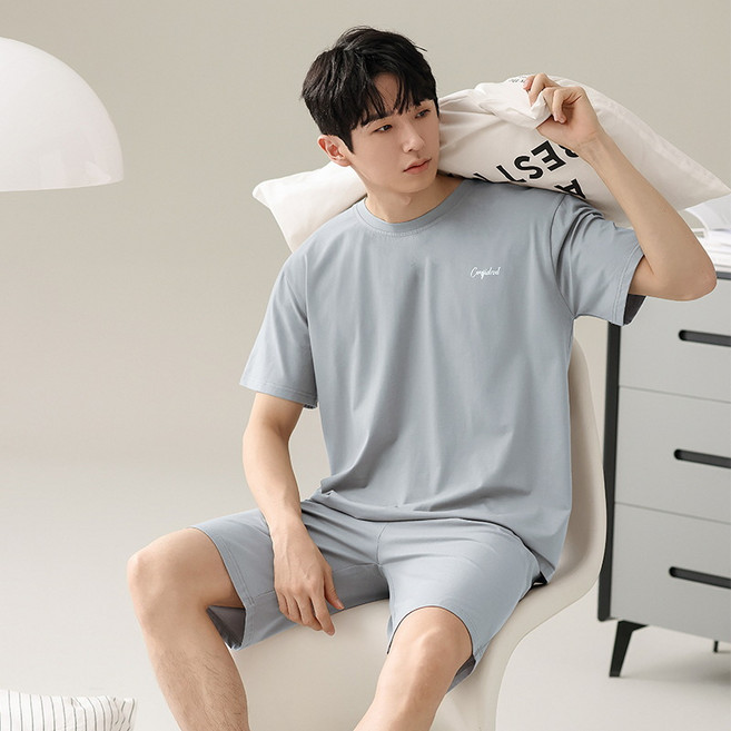 ANYOU 남자 여름 잠옷 모달 가택 겉으로 입을 수 있는 세트