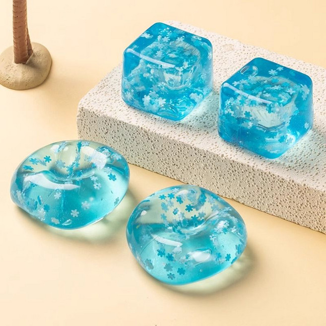 스트레스볼 볼 쉴링 큐브 니도 Needoh 로제 촉감놀이 슬라임 말랑이 얼음 조각, 말랑이 블루(3cm), 1개