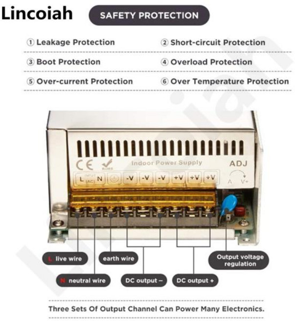조명 변압기 SMPS CNC LED 스트립 모터용 가변 전압 1200W DC 12V 36V AC 110V 220V, 01 1200W, 02 48V 25A, 1개