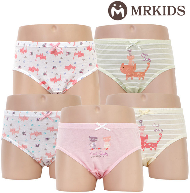 엠알키즈 냐옹이 여자아기팬티 5매입 여아삼각팬티