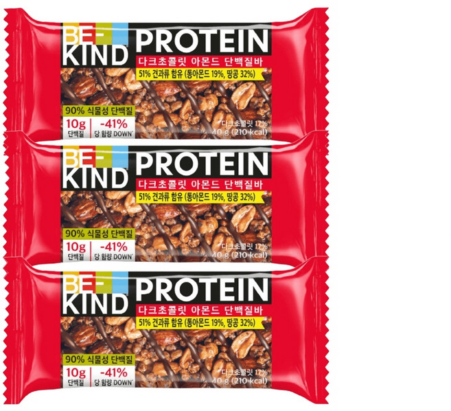 비카인드 다크초콜릿아몬드 단백질바, 40g, 3개