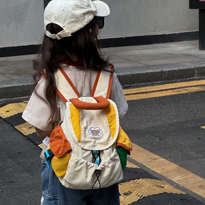 兒童時尚拼色雙肩包 親子戶外出遊包