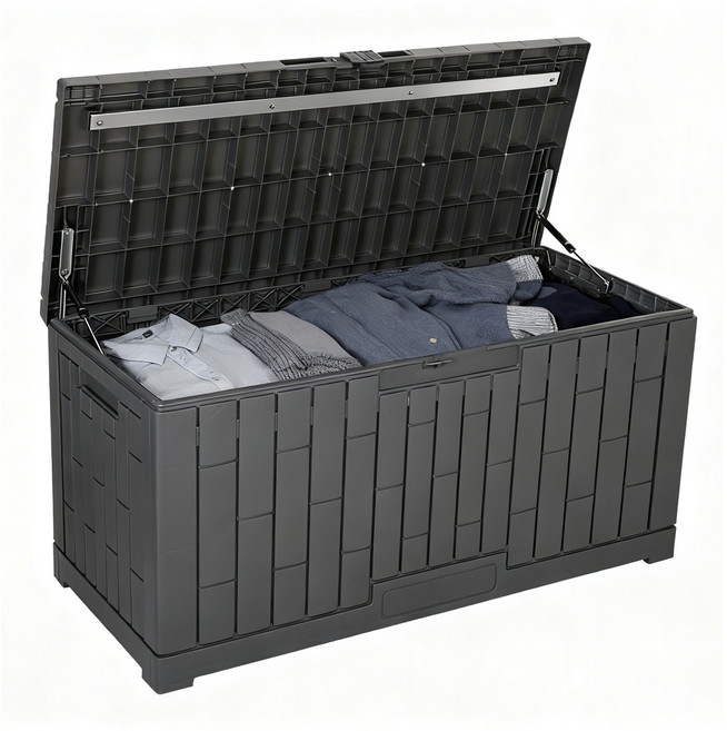 SAIVEINA 홈 실내외 수납정리용 다용도 대용량 데크 박스 잠금 가능한 농기구 창고 골프용품 보관함 야외수납의자, 1개, 다크 그레이