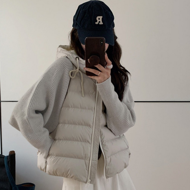 여성 경량패딩 데일리 퀄딩 니트소매 패딩 자켓 캐주얼 숏패딩 점퍼 겨울 아우터