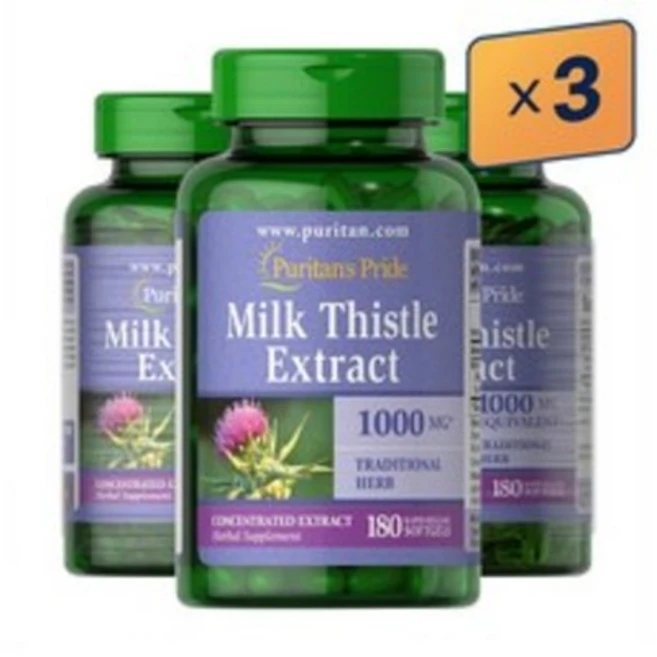 Puritan's Pride Milk Thistle Extract 퓨리탄프라이드 밀크씨슬 추출물 1000mg 180소프트젤 3팩, 3개, 180정 - 쿠팡
