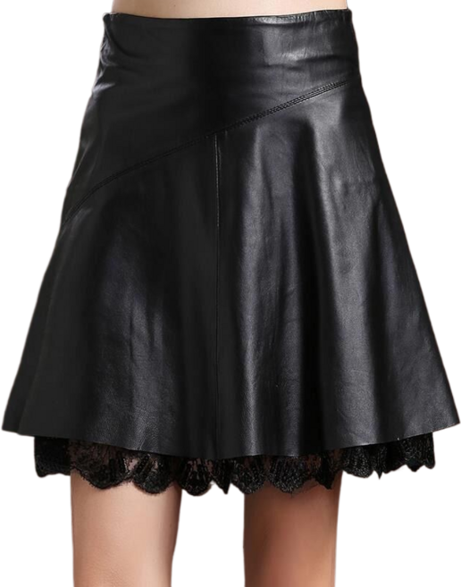 여성용 A라인 미니 스커트 하이웨스트 레이스 밑단 PU 스커트 뉴타임즈4Q123