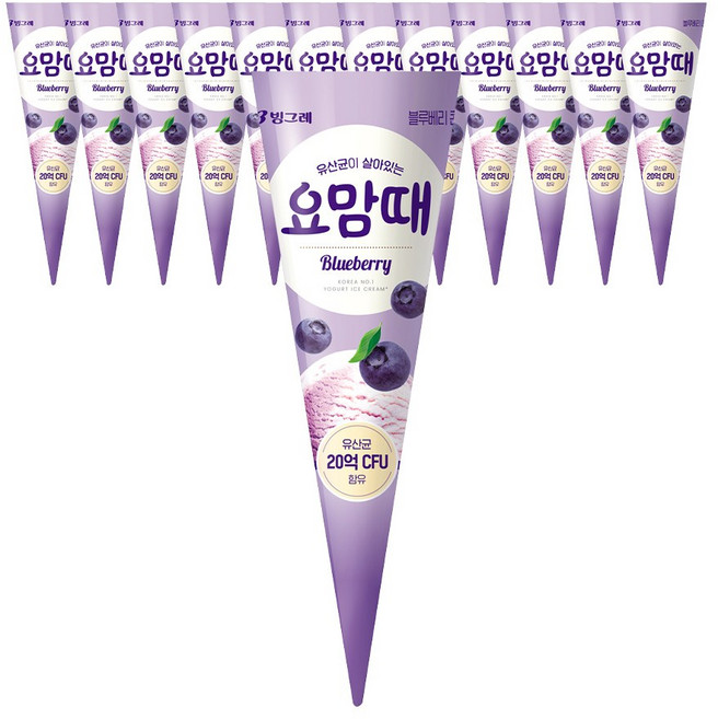 빙그레 요맘때 콘 아이스크림 블루베리, 12개, 150ml