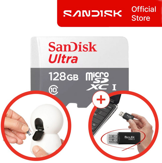 샌디스크 메모리카드 Micro SD 울트라 라이트 UHS-I +USB-A 리더기, 1개, 128GB