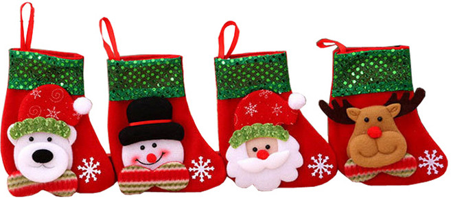 러브심플 크리스마스 산타 양말 주머니 성탄절 벽걸이 장식 트리장식 서프라이즈 선물 소품, 4개, 스팽글