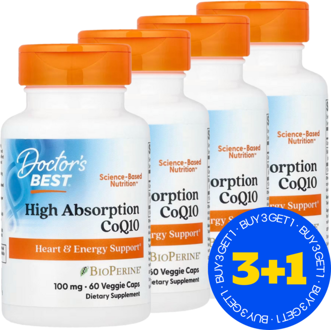 3+1 닥터스베스트 바이오페린 함유 고흡수 CoQ10 100mg 베지 캡슐 60정 흑후후추출물 함유 / 해외직구 미국정품, 4개