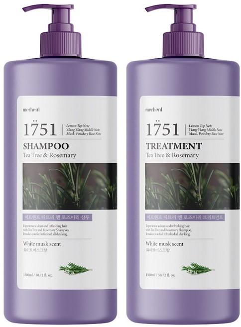 메르헨트 티트리 로즈마리 샴푸&트리트먼트 1500ml x 1세트 대용량 약산성 퍼퓸 향기좋은 남성 여성 샴푸 1위, 1개, 화이트머스크, 1.5L