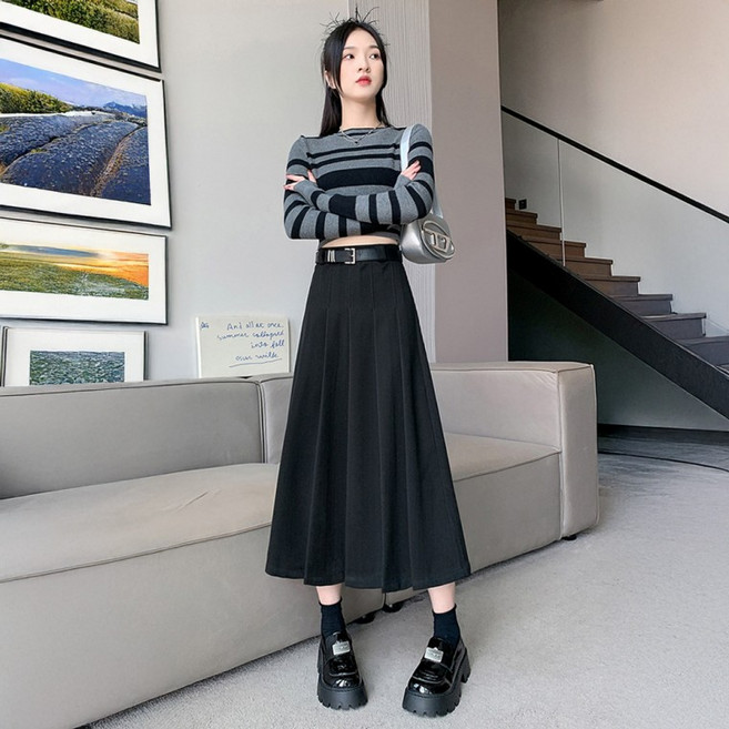 HL] 롱스커트 플리츠 웬더스 모직 주름치마 치마 벌룬