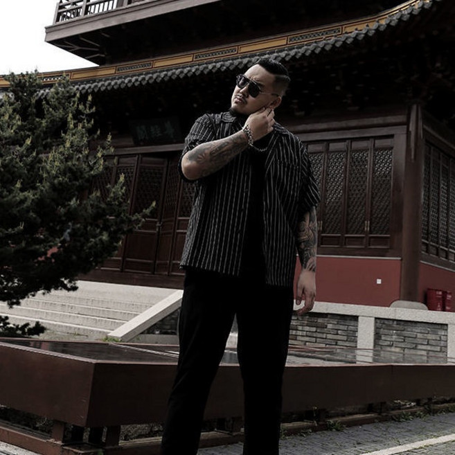 加大尺碼男士短袖條紋襯衫