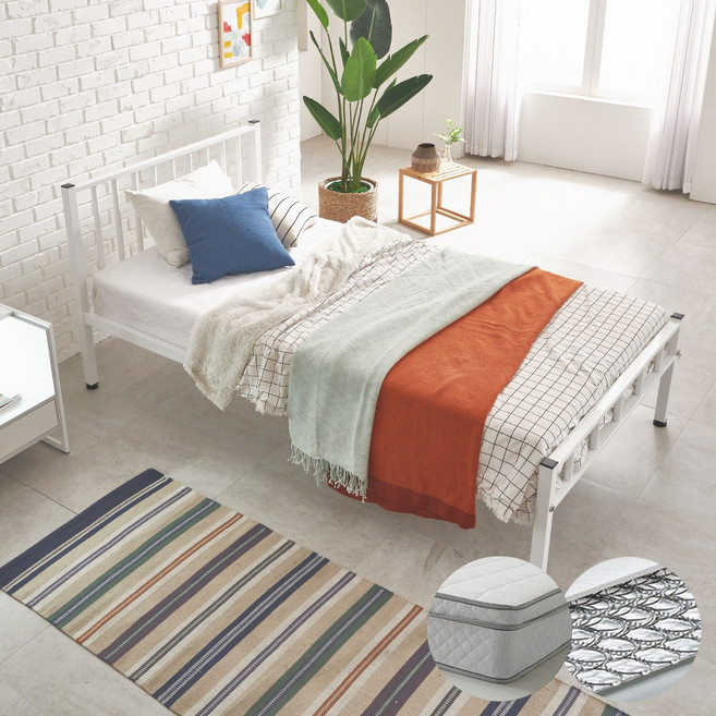 가이온 스틸큐브 철제 침대 프레임 퀸+25T 필로탑, 화이트