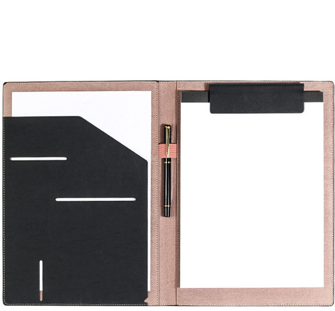 A4 사무용 가죽 파일홀더 볼펜꽂이 메모 문서 결제판, 블랙