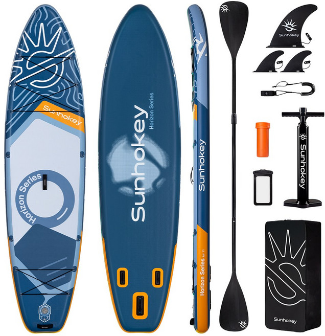 4위 - SUNHOKEY 공기주입식 패들보드 SUP 서핑보드 대형 풀세트 335cm, 파란색