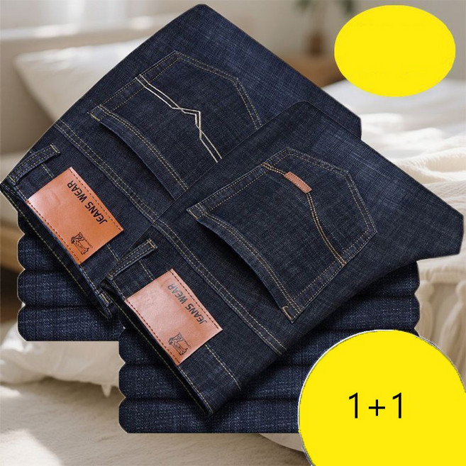 1+1 중년 남성 청바지 봄 가을 데님 바지 기본 스타일 청바지 남자 내구성 강한 디자인 JS