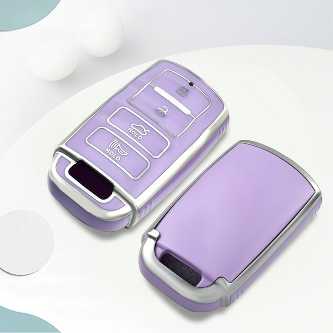 OFFCURVE TPU 기아 자동차 엣지라인 4버튼 더뉴K9 쏘렌토 더마스더 풀커버 스마트키 적용 키케이스 키홀터 단품 다양한 컬러, 퍼플 실버