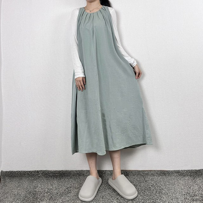 [~99 3XL 빅사이즈 인기] 민소매 원피스 데일리룩 하비커버 롱스커트 맞주름 재진행 여름 봄 가을 데이트룩 맞주름 롱원피스 [187]