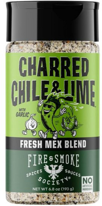 Fire Smoke Society 시즈닝 가루 양념 파이어 앤 스모크 소사이어티 타코 시크릿 믹스 대형 병 파히타 카르니타스 육류 멕시코 향신료 블렌드 MSG 무첨가 글루텐 프, 그을린 칠레 & 라임, 6.8 온스 (1개 팩)