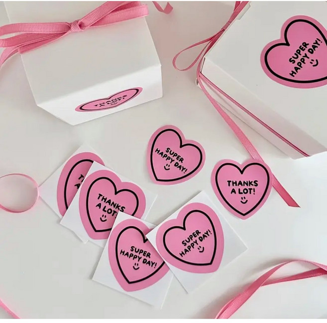 45개 축하 영어 레터링 스티커팩5x5cm 핑크 러브 해피벌스데이 답례품 구움과자 디저트 포장용 카페 스티커 하트 모양 심플한 스타일 생일 축하 스티커 사랑 선물 장식 스티커, 45p 슈퍼 해피 데이
