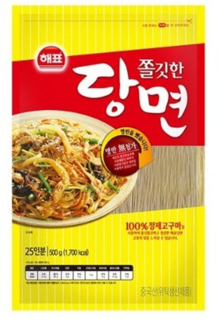 해표 쫄깃한 당면 500g 25인분 100%고구마전분, 7개