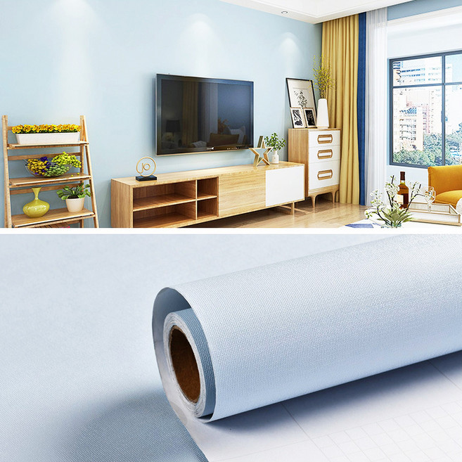 Fowod 자체 접착 벽지 단색 벽지, 파란색
