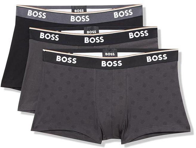 BOSS 남성용 3팩 멀티 디자인 볼드 로고 트렁크 아스팔트/블랙/아스팔트 도트 미디엄 144292
