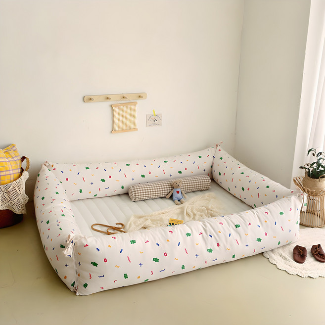 쁘리엘르 순면 유아 범퍼 쿠션 4P 세트(솜포함), 쿠마 옐로우