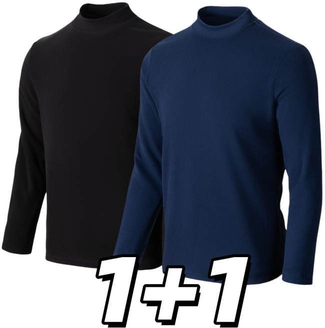1+1세트 남성용 데일리 무지 고탄력 캐시미어 반목 목폴라 니트 긴팔티 Sevenmoon