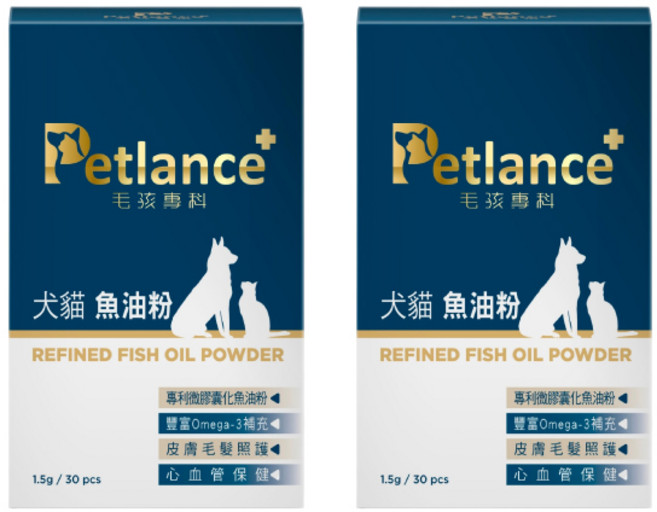 Petlance 毛孩專科 犬貓魚油粉 專利微膠囊技術 DHA EPA 皮膚眼睛心血管保健 獸醫營養師推薦 2盒組(共60包), 1個, 2盒(60包), 60ml, Omega脂肪酸