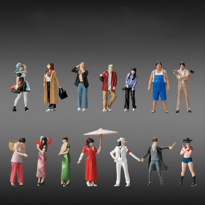 호가 1:64 미니어처 피규어 휴먼3/68종 디오라마 건축모형 DIY 테라리움 인체모형 사람모형 실습, 15.캐주얼 복장 소녀