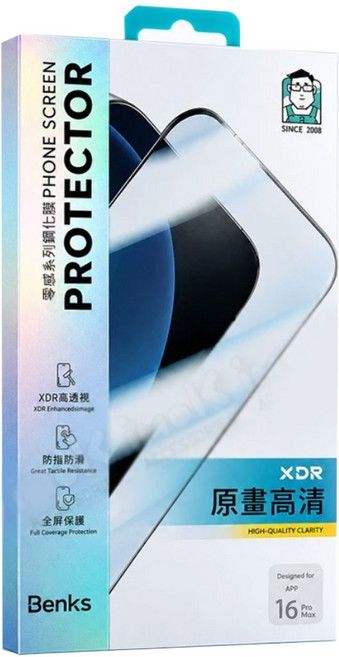 Benks 高清亮面螢幕保護貼 iPhone 16 Pro Max 專用, 高清亮面玻璃貼-1入, 1個