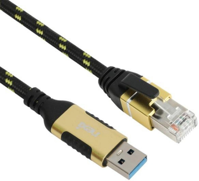 NX1388 USB3.0 AM to RJ45 기가비트 랜선 2M NX-UA-RJ45-020M, 1개, 블랙메쉬