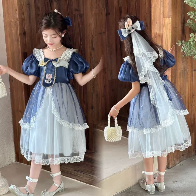 하와즈 러블리 샤 원피스 너울 핀 세트 경찰 토끼 드레스