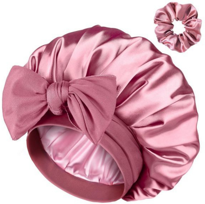YANIBEST 이중 레이어 새틴 실크 수면용 보닛 곱슬머리 가발 캡을 위한 탄력 있는 타이 밴드가 빈페이스트 핑크, Yaest 이중 레이어 새틴 보닛 실크 수면 보닛, 곱, 1개