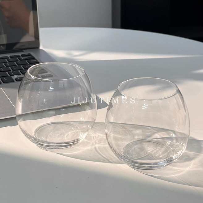 JIJUTIMES 玻璃圓形咖啡杯 簡約冷飲杯, 圓球杯2只裝, 1套