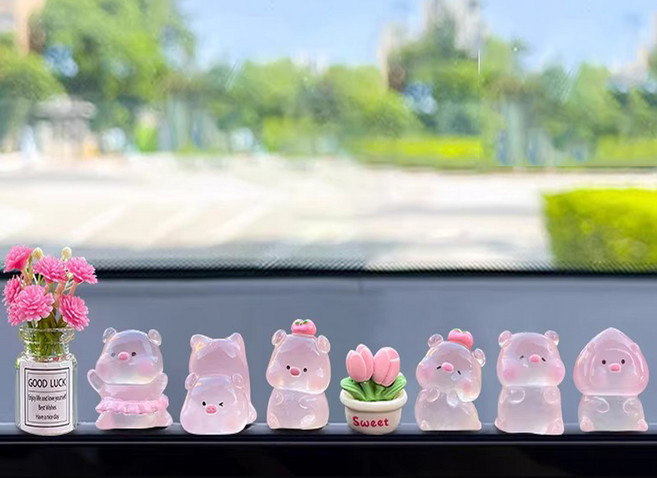 레브하우스 자동차 인테리어 꾸미기 돼지 피규어 소품 8p, 1세트, 투명돼지
