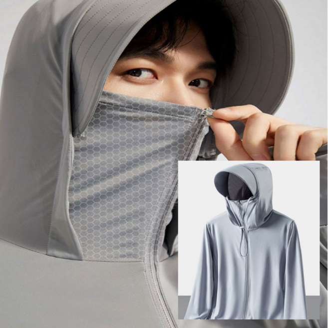 남M~3XL 여M~2XL 올인원 멀티 스포츠 래쉬가드 "자외선 차단 100%! 여름철 필수템 아이스쿨 래쉬가드 & 바람막이 세트", 남성용 그레이(L), 아이스쿨 후드래쉬가드