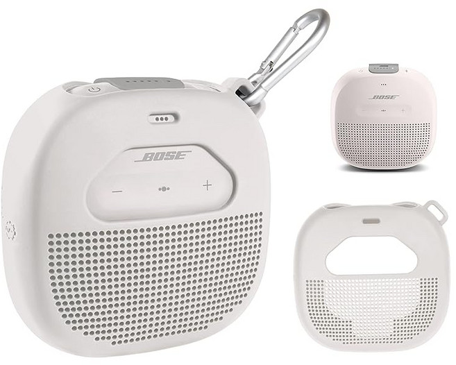 WGear의 Bose SoundLink Micro Bluetooth 스피커용 보호 케이스. 케이블 또는 기타 액세서리용 메쉬 포켓이있는 특징있는 디자인 장치를 고정하기 위한 신축