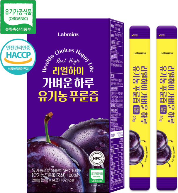 NFC 유기농 푸룬즙 푸룬 프룬 주스 스틱 착즙 무첨가, 1개, 280g