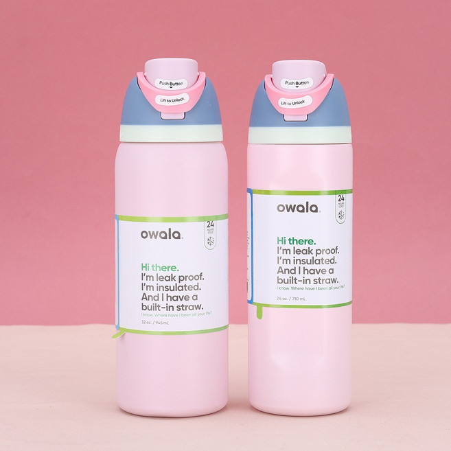 오왈라 owala 스테인레스 스틸 진공 보온병 물병 음료 용기 물병 텀블러 보온 머그잔, 1개, 710ml, 연핑크