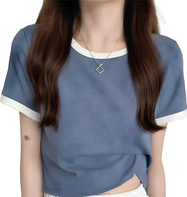 【小蘭優購】韓版 短袖 短版 露肚臍 素色 寬鬆 圓領 T恤 女上衣