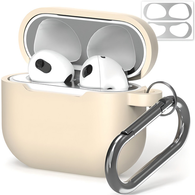 누아트 스무디 실리콘케이스 + 메탈 철가루 방지스티커, 에어팟 4세대 / 에어팟 4세대 노이즈캔슬링, 베이지, 1개