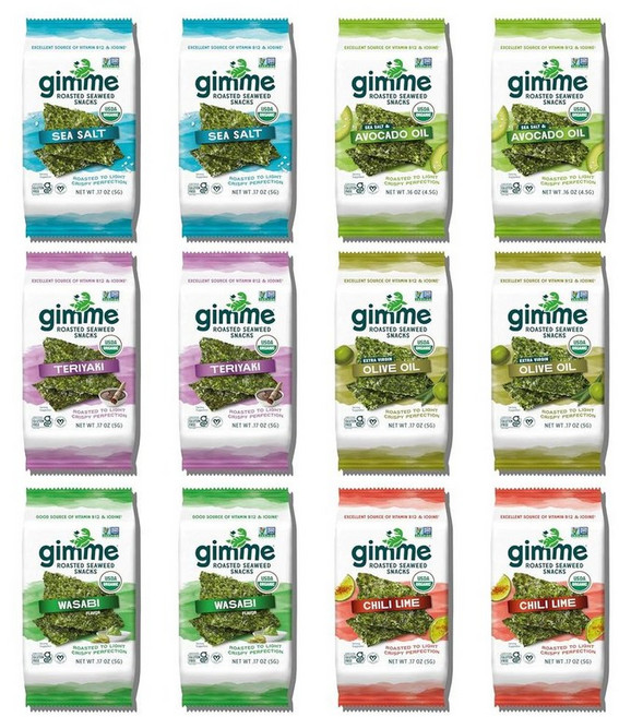 김미 오가닉프리미엄로스티드김 6종맛혼합팩 12개입 김스낵 키토 비건 건강간식 Gimme Organic Premium Roasted Seaweed 6 Flavor Variety Pa, 1개, 100g