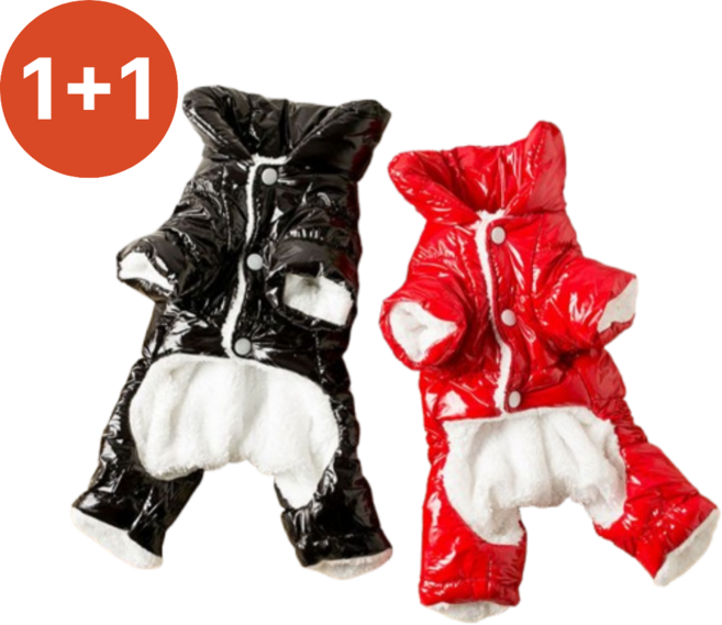 1+1 집안살림 반려견 강아지 올인원 전신 패딩 방한복, 2개, 레드+블랙