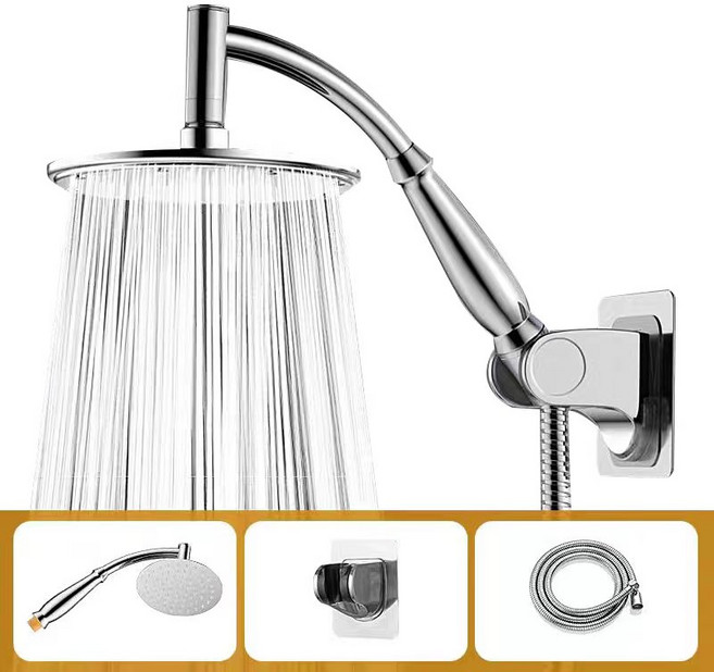 Garry 샤워기헤드 해바라기샤워기 수압상승샤워기 + 황동 메탈줄 1.5m + 각도조절 거치대 세트, 은색, 1개