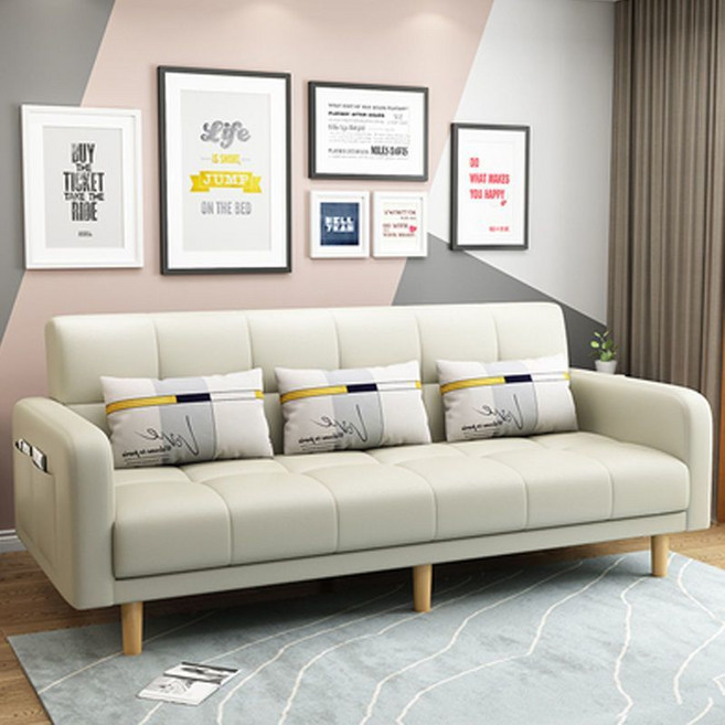 TixPra 폴딩 고양이발톱가죽 소파 거실 리클라이너 겸용 쇼파베드, 베이지